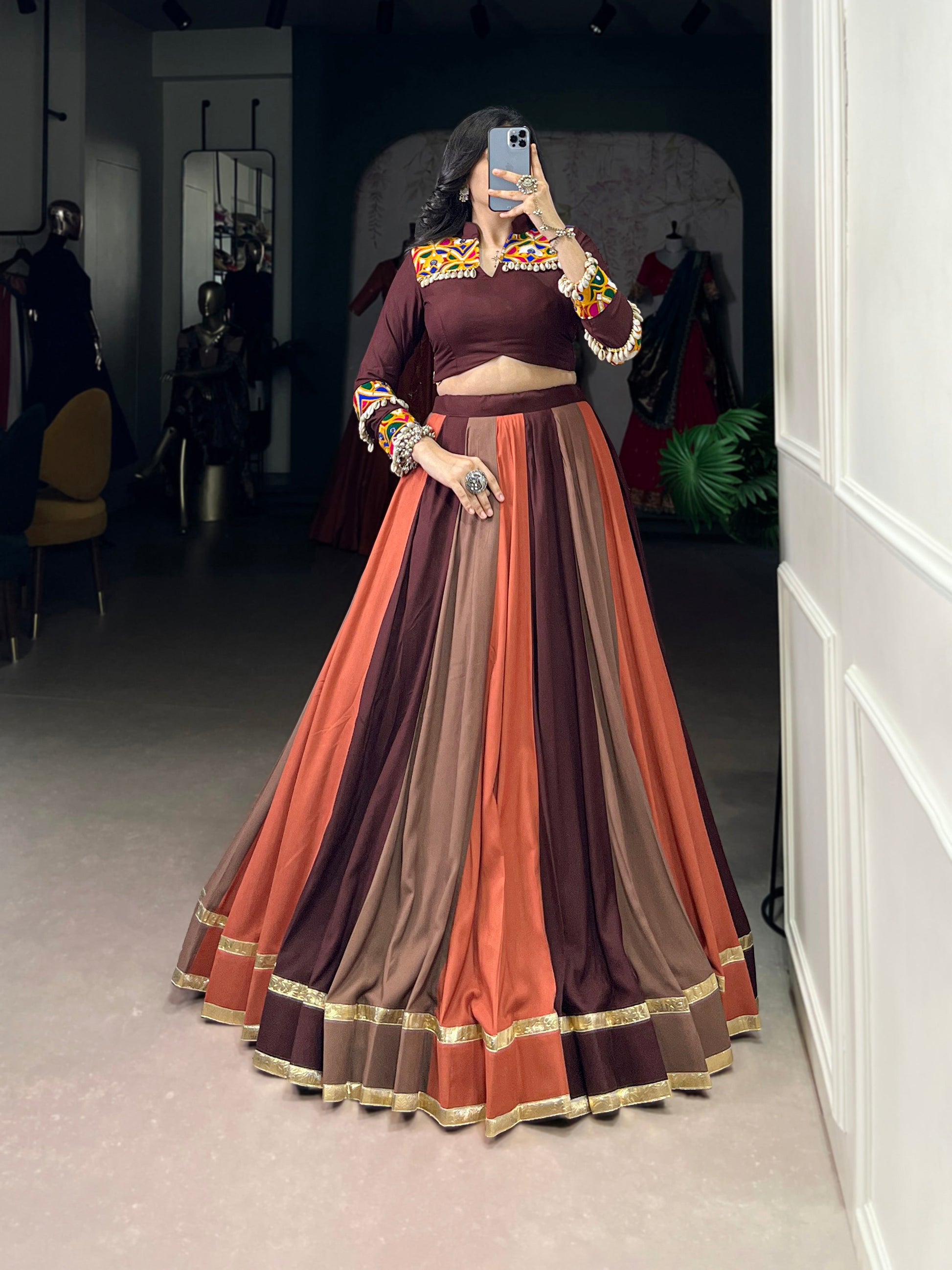 Lorenvalley Fashion Multicolor Pure Rayon Embossed Design Lace Touch Up Lehenga Choli | Swadesiicart
