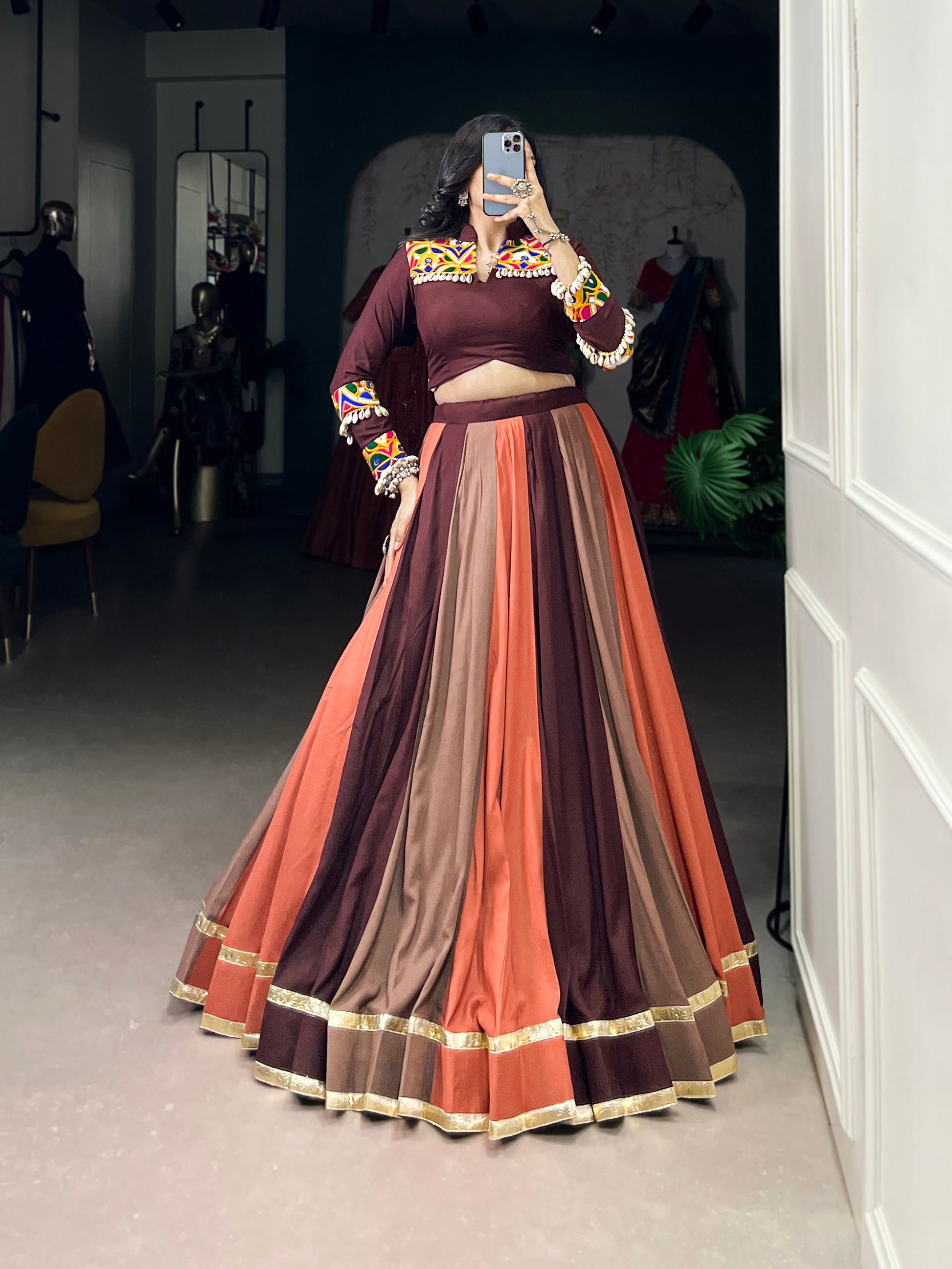 Lorenvalley Fashion Multicolor Pure Rayon Embossed Design Lace Touch Up Lehenga Choli | Swadesiicart