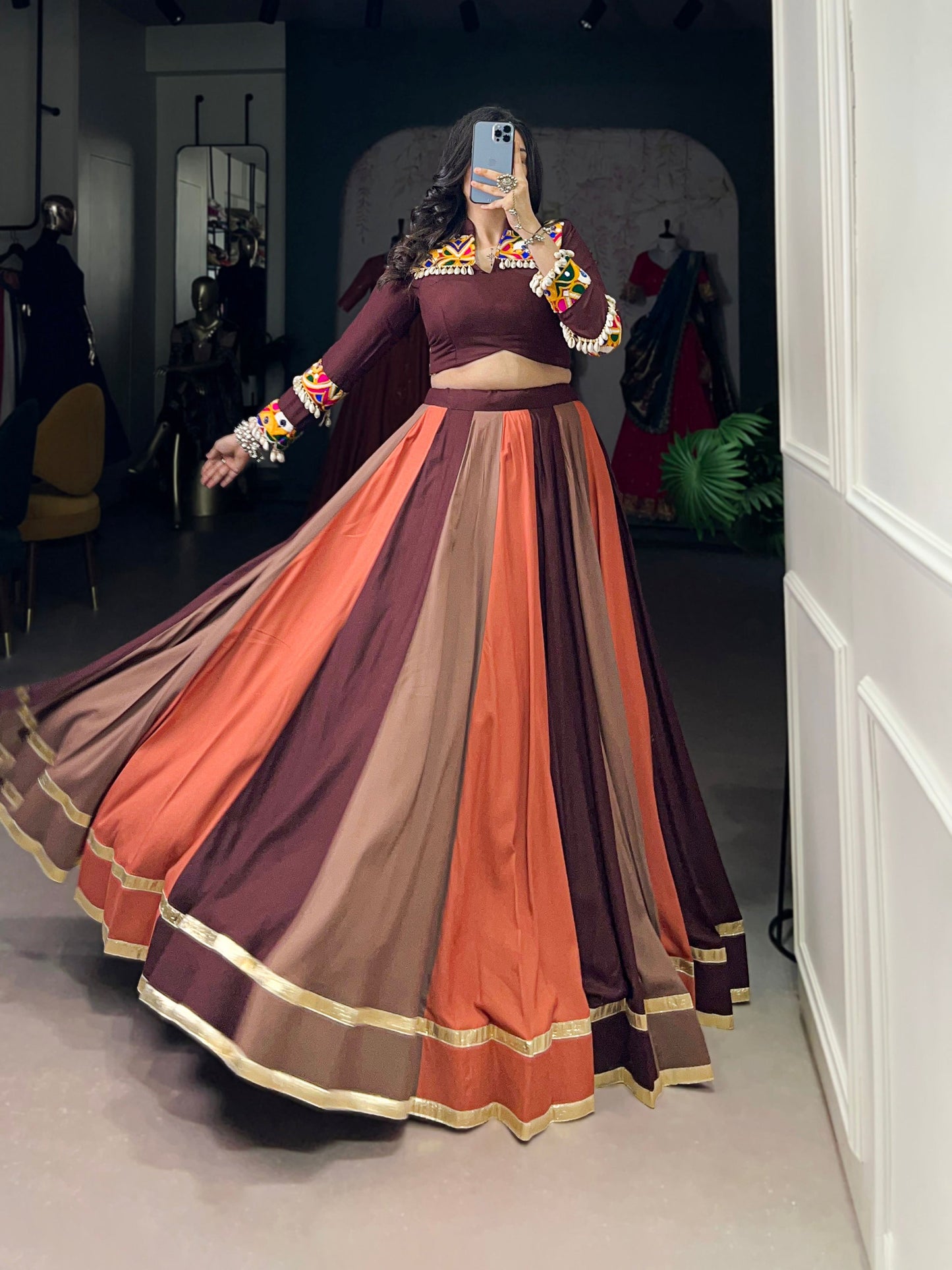 Lorenvalley Fashion Multicolor Pure Rayon Embossed Design Lace Touch Up Lehenga Choli | Swadesiicart