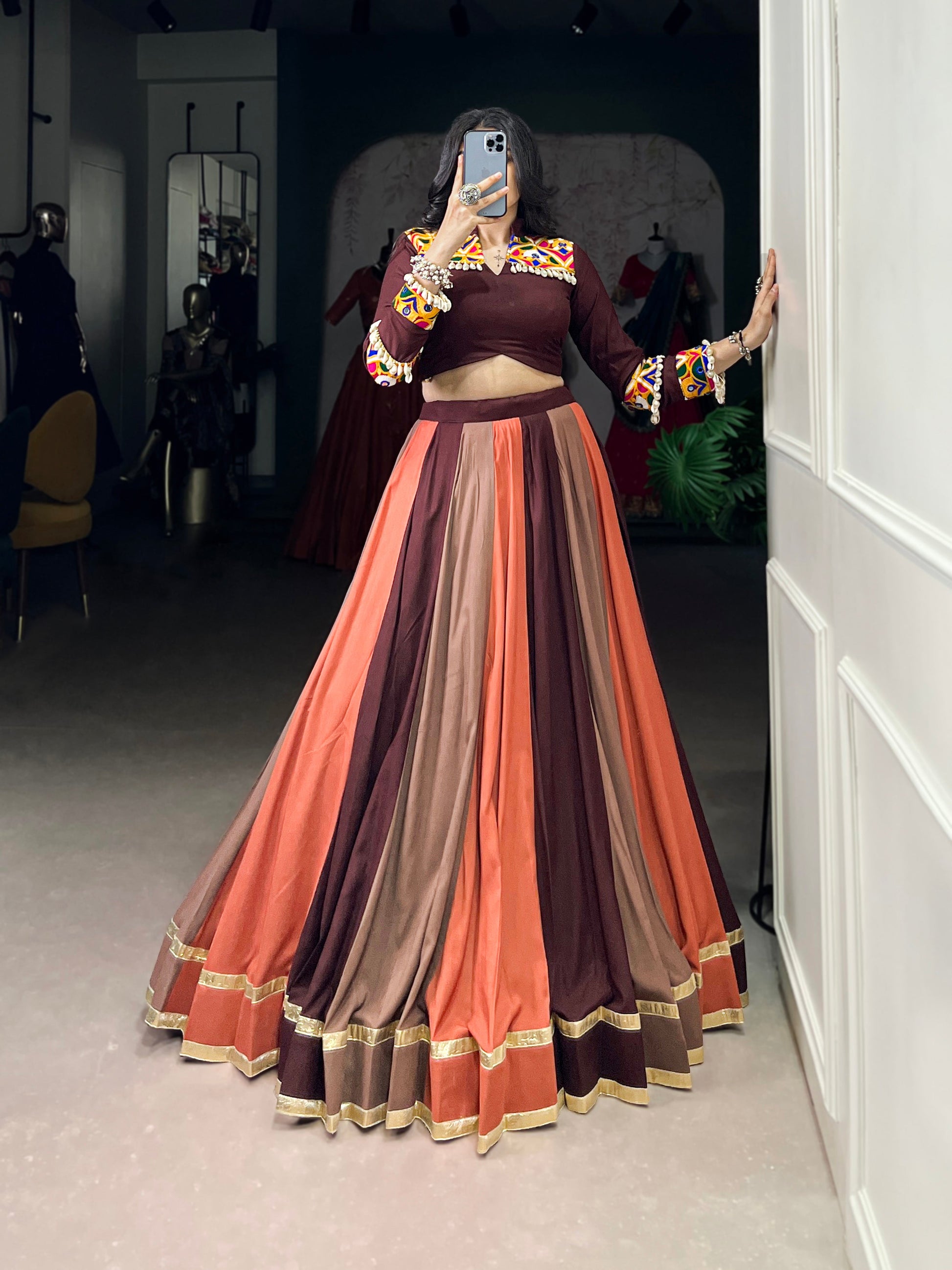 Lorenvalley Fashion Multicolor Pure Rayon Embossed Design Lace Touch Up Lehenga Choli | Swadesiicart