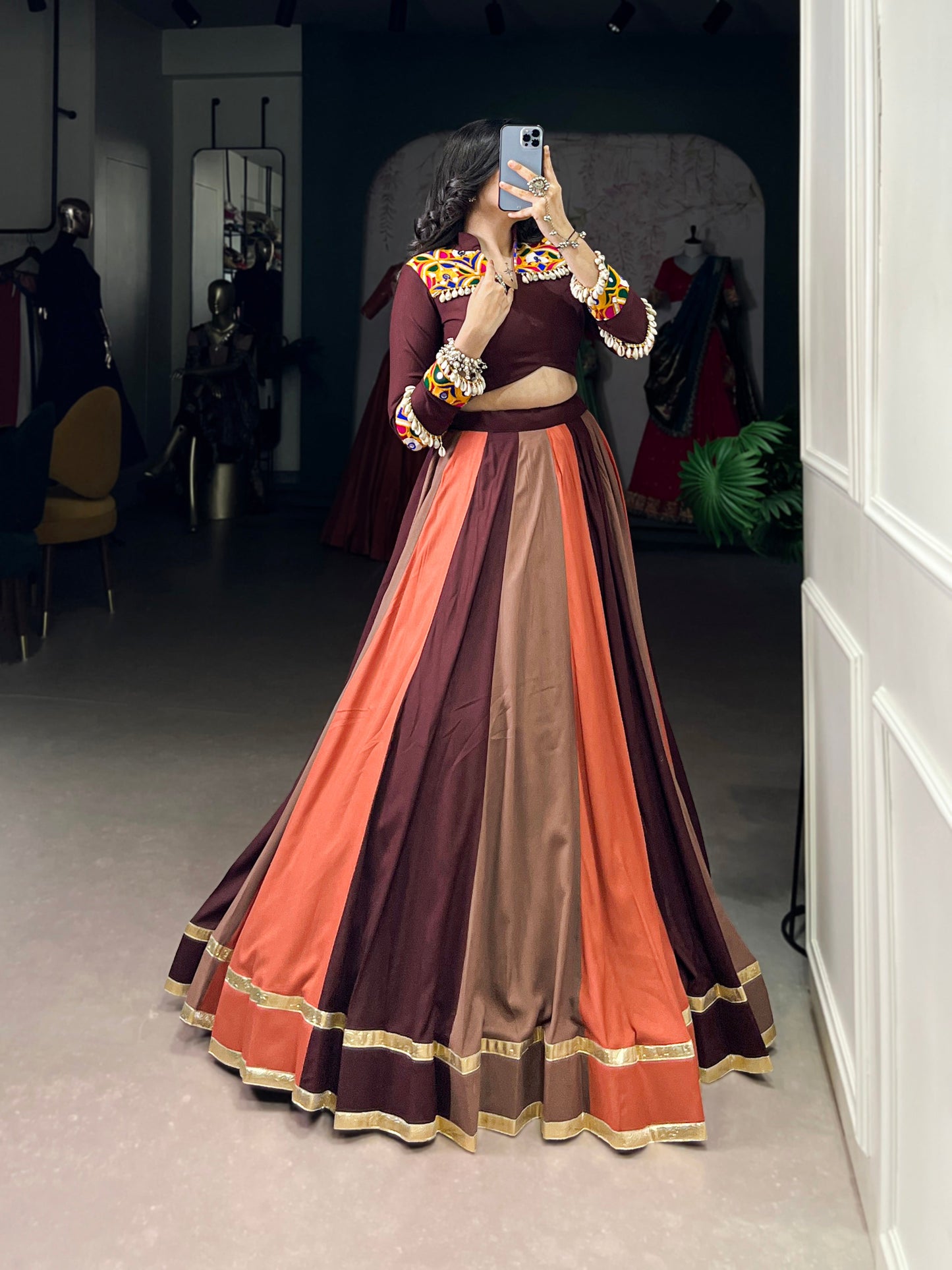 Lorenvalley Fashion Multicolor Pure Rayon Embossed Design Lace Touch Up Lehenga Choli | Swadesiicart