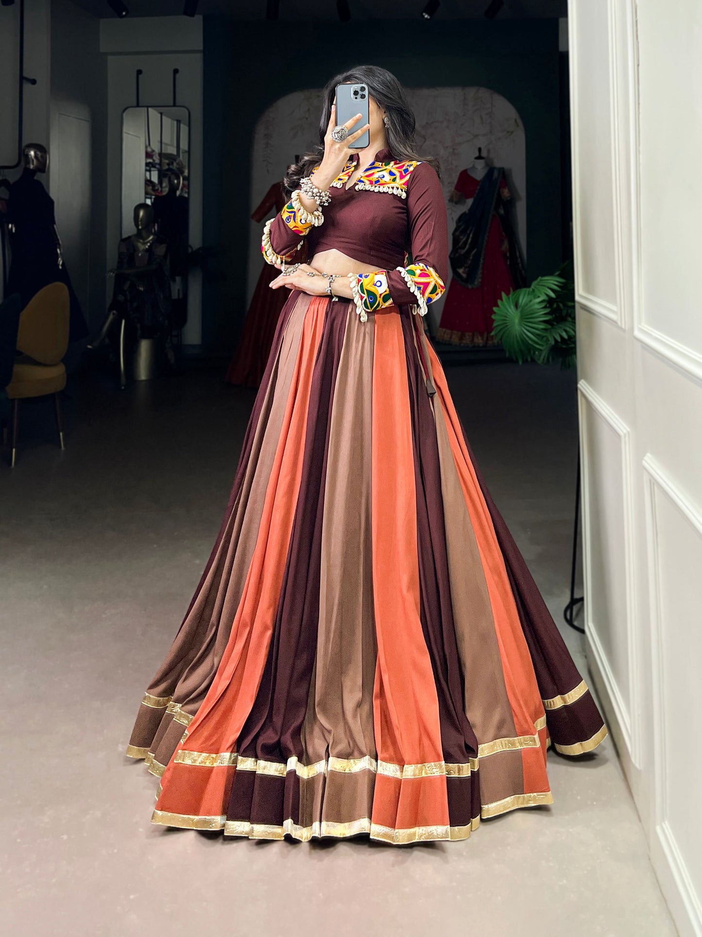 Lorenvalley Fashion Multicolor Pure Rayon Embossed Design Lace Touch Up Lehenga Choli | Swadesiicart