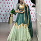 Lorenvalley Seagreen Pure Chanderi Embossed Design And Gotta Patti Lace Touch Up Lehenga Choli with Dupatta | Swadesiicart