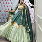 Lorenvalley Seagreen Pure Chanderi Embossed Design And Gotta Patti Lace Touch Up Lehenga Choli with Dupatta | Swadesiicart