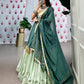 Lorenvalley Seagreen Pure Chanderi Embossed Design And Gotta Patti Lace Touch Up Lehenga Choli with Dupatta | Swadesiicart