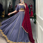 Lorenvalley Darkgrey Pure Rayon Embossed Design With Gotta Patti Lace Touch Up Lehenga Choli with Dupatta | Swadesiicart