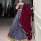Lorenvalley Darkgrey Pure Rayon Embossed Design With Gotta Patti Lace Touch Up Lehenga Choli with Dupatta | Swadesiicart