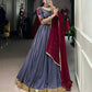 Lorenvalley Darkgrey Pure Rayon Embossed Design With Gotta Patti Lace Touch Up Lehenga Choli with Dupatta | Swadesiicart
