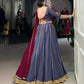 Lorenvalley Darkgrey Pure Rayon Embossed Design With Gotta Patti Lace Touch Up Lehenga Choli with Dupatta | Swadesiicart