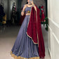 Lorenvalley Darkgrey Pure Rayon Embossed Design With Gotta Patti Lace Touch Up Lehenga Choli with Dupatta | Swadesiicart