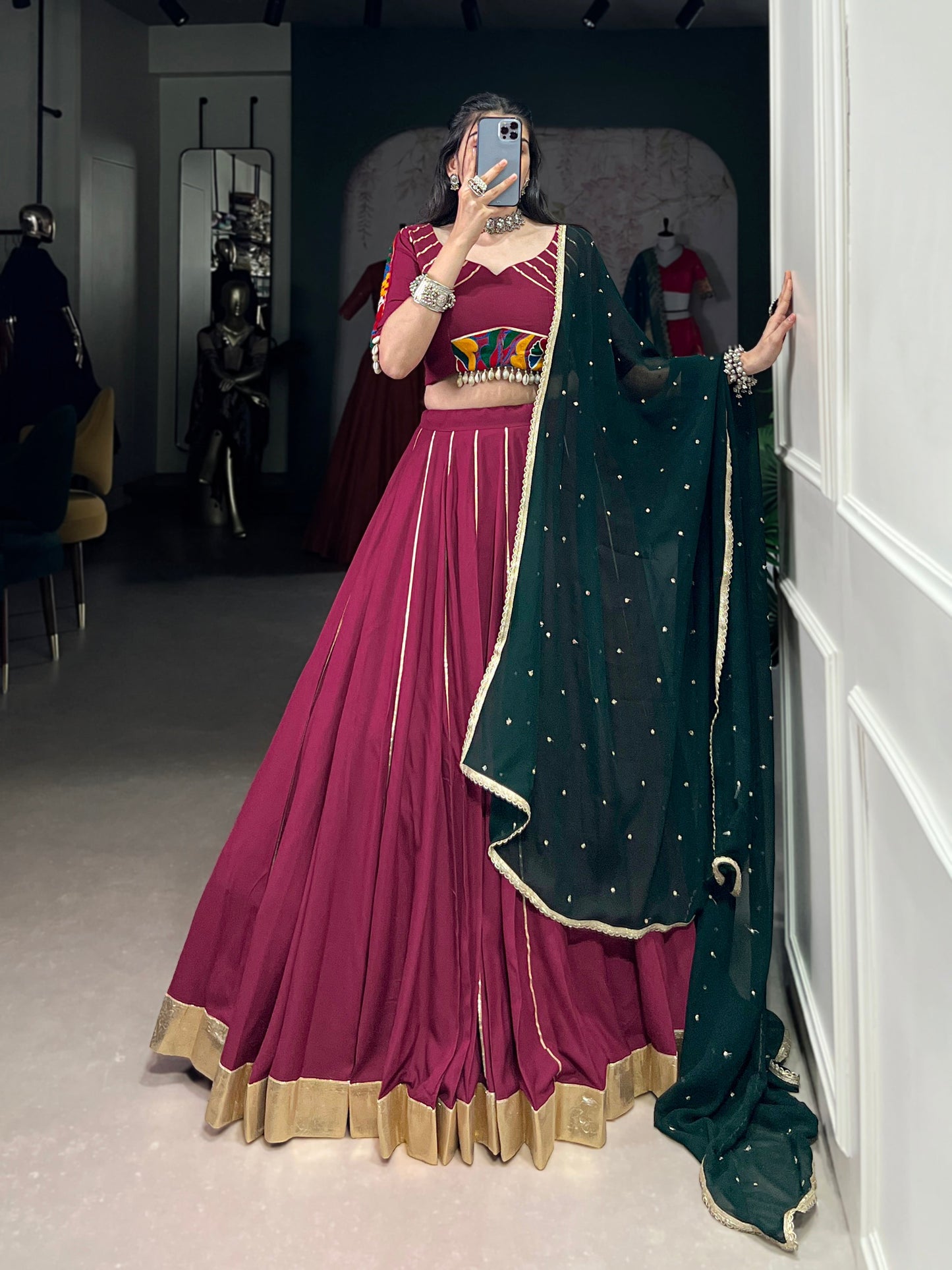 Lorenvalley Ranipink Pure Rayon Embossed Design With Gotta Patti Lace Touch Up Lehenga Choli with Dupatta | Swadesiicart