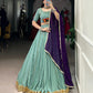 Lorenvalley Seagreen Pure Rayon Embossed Design With Gotta Patti Lace Touch Up Lehenga Choli with Dupatta | Swadesiicart