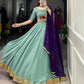 Lorenvalley Seagreen Pure Rayon Embossed Design With Gotta Patti Lace Touch Up Lehenga Choli with Dupatta | Swadesiicart