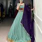 Lorenvalley Seagreen Pure Rayon Embossed Design With Gotta Patti Lace Touch Up Lehenga Choli with Dupatta | Swadesiicart