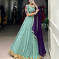 Lorenvalley Seagreen Pure Rayon Embossed Design With Gotta Patti Lace Touch Up Lehenga Choli with Dupatta | Swadesiicart
