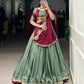 Lorenvalley Seagreen Silk Crepe Sequins And Thread Embroidery Gotta Patti Lace Touch Up Lehenga Choli with Dupatta | Swadesiicart