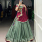 Lorenvalley Seagreen Silk Crepe Sequins And Thread Embroidery Gotta Patti Lace Touch Up Lehenga Choli with Dupatta | Swadesiicart