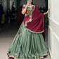 Lorenvalley Seagreen Silk Crepe Sequins And Thread Embroidery Gotta Patti Lace Touch Up Lehenga Choli with Dupatta | Swadesiicart