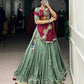 Lorenvalley Seagreen Silk Crepe Sequins And Thread Embroidery Gotta Patti Lace Touch Up Lehenga Choli with Dupatta | Swadesiicart