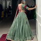 Lorenvalley Seagreen Silk Crepe Sequins And Thread Embroidery Gotta Patti Lace Touch Up Lehenga Choli with Dupatta | Swadesiicart