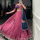 Lorenvalley Pink Silk Crepe Sequins And Thread Embroidery Gotta Patti Lace Touch Up Lehenga Choli with Dupatta | Swadesiicart