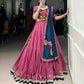 Lorenvalley Pink Silk Crepe Sequins And Thread Embroidery Gotta Patti Lace Touch Up Lehenga Choli with Dupatta | Swadesiicart