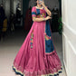 Lorenvalley Pink Silk Crepe Sequins And Thread Embroidery Gotta Patti Lace Touch Up Lehenga Choli with Dupatta | Swadesiicart