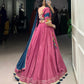 Lorenvalley Pink Silk Crepe Sequins And Thread Embroidery Gotta Patti Lace Touch Up Lehenga Choli with Dupatta | Swadesiicart