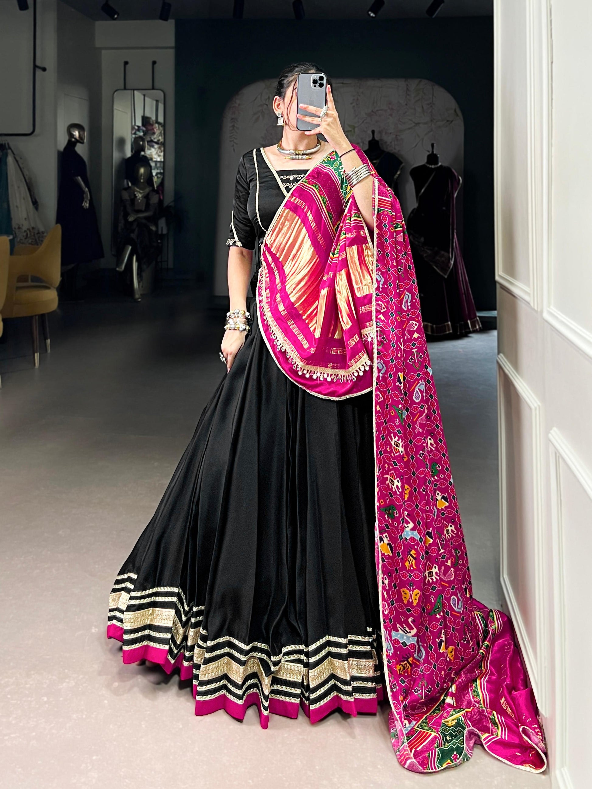 Lorenvalley Fashion Black Silk Georgette Lace Touch Up Lehenga Choli with Dupatta | Swadesiicart