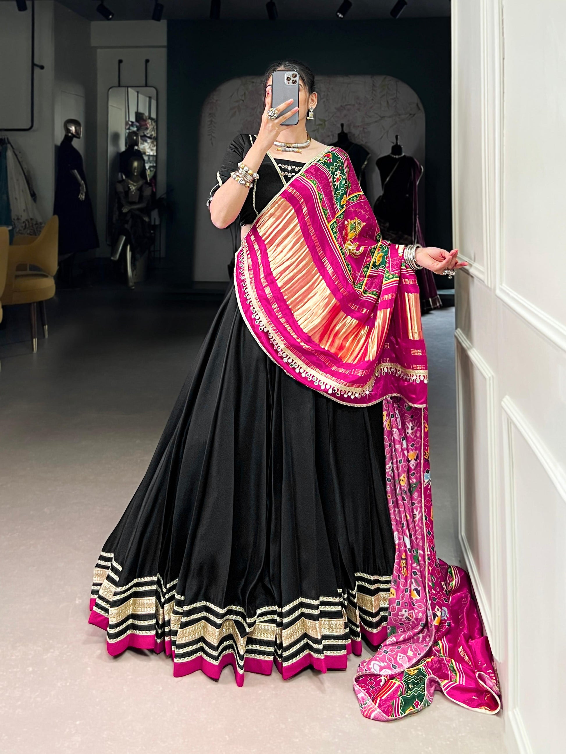 Lorenvalley Fashion Black Silk Georgette Lace Touch Up Lehenga Choli with Dupatta | Swadesiicart