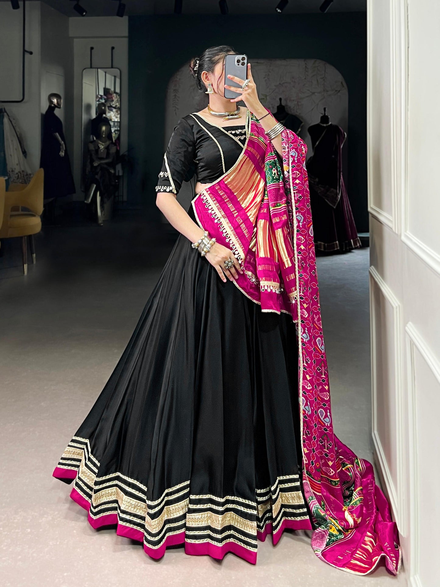 Lorenvalley Fashion Black Silk Georgette Lace Touch Up Lehenga Choli with Dupatta | Swadesiicart