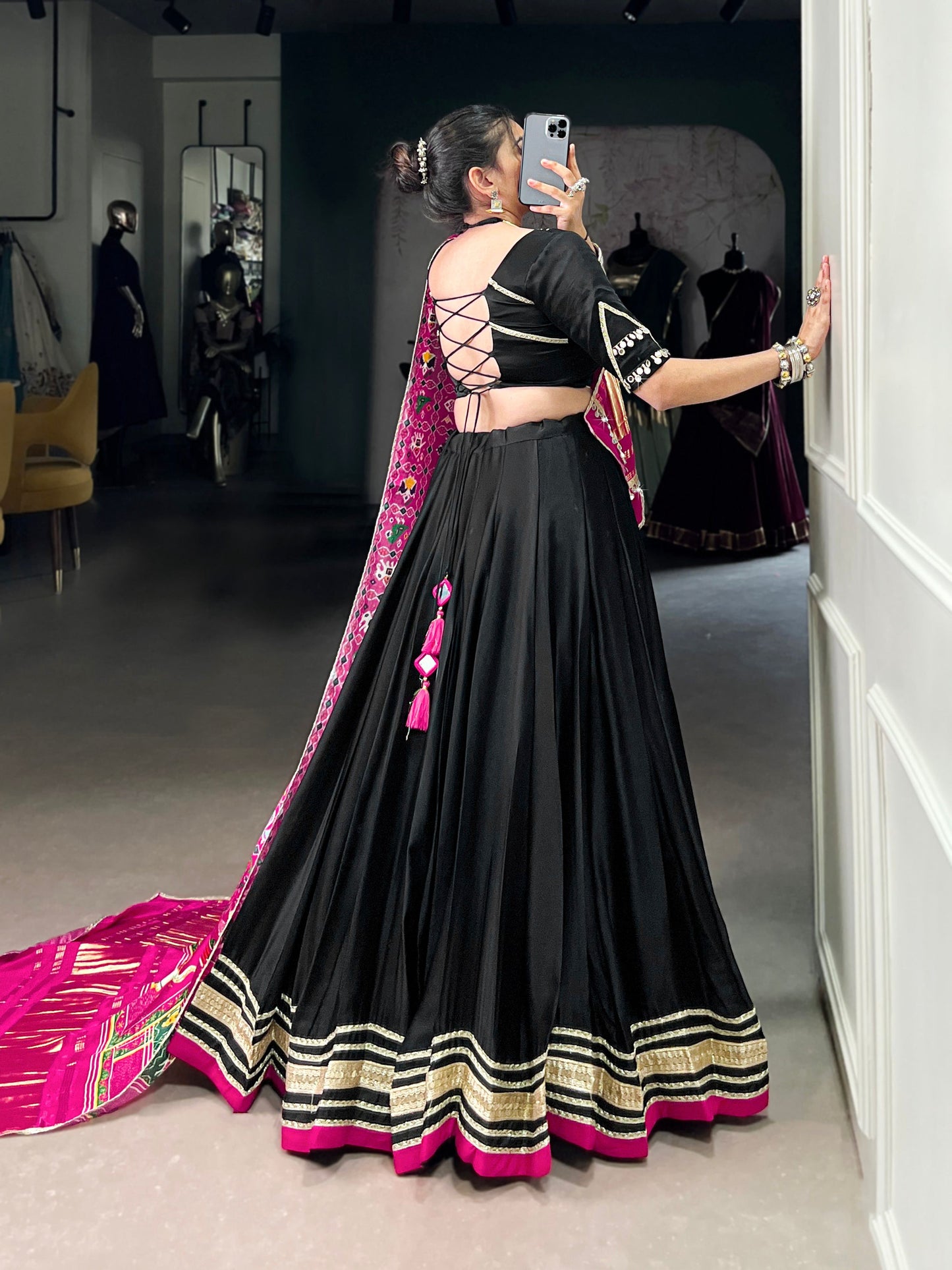 Lorenvalley Fashion Black Silk Georgette Lace Touch Up Lehenga Choli with Dupatta | Swadesiicart
