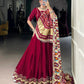 Lorenvalley Fashion Maroon Silk Georgette Lace Touch Up Lehenga Choli with Dupatta | Swadesiicart
