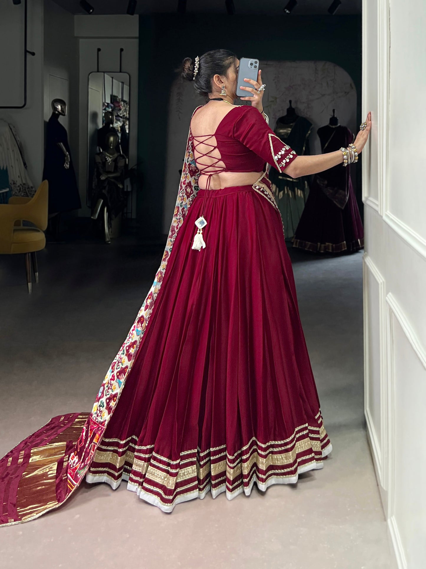 Lorenvalley Fashion Maroon Silk Georgette Lace Touch Up Lehenga Choli with Dupatta | Swadesiicart