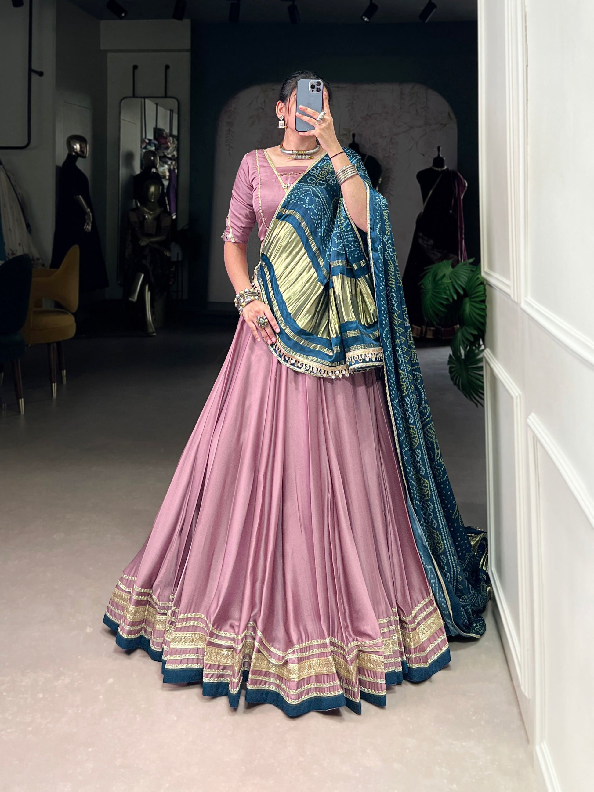 Lorenvalley Fashion Onion Pink Silk Georgette Lace Touch Up Lehenga Choli with Dupatta | Swadesiicart