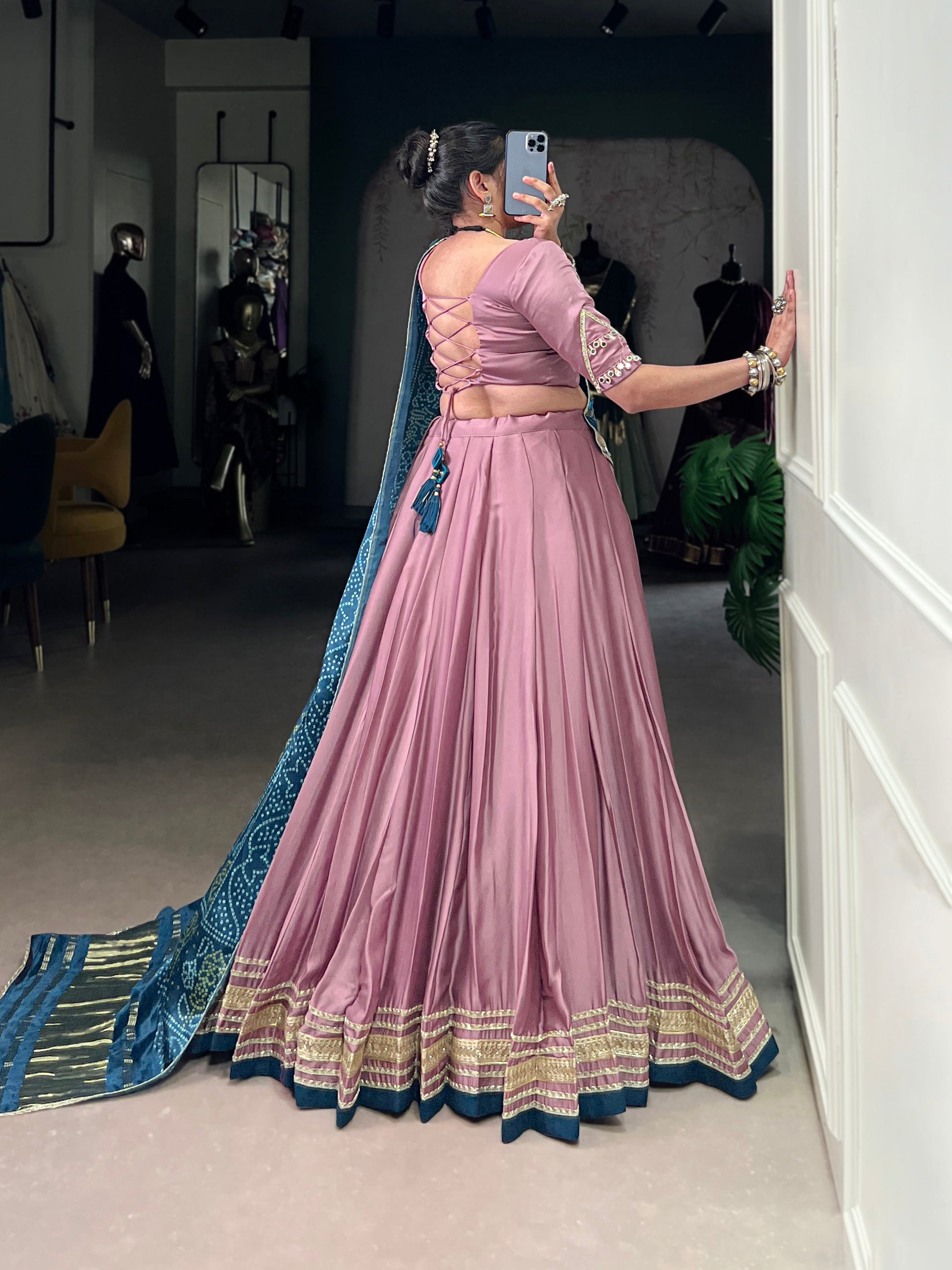 Lorenvalley Fashion Onion Pink Silk Georgette Lace Touch Up Lehenga Choli with Dupatta | Swadesiicart