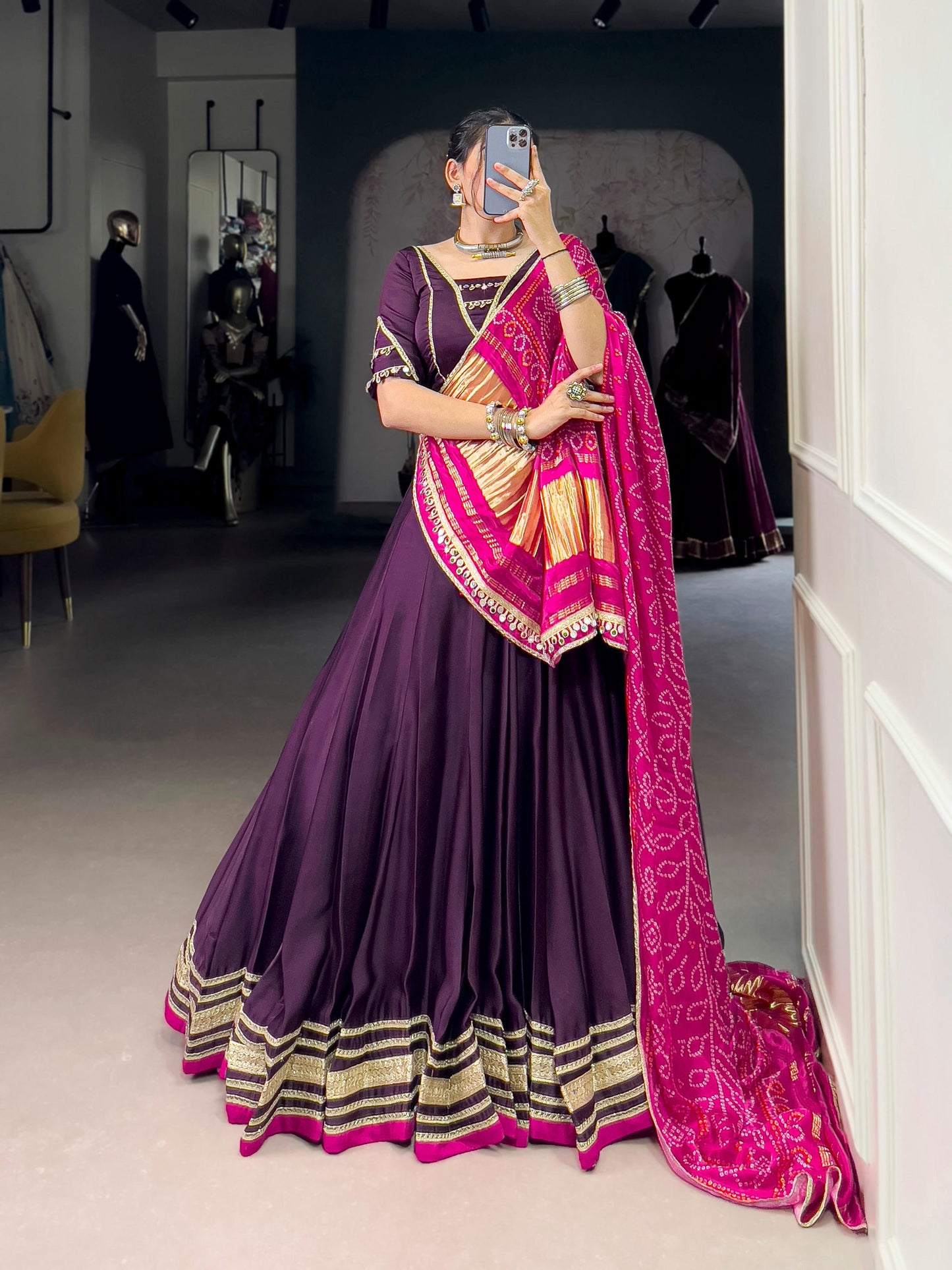 Lorenvalley Fashion Purple Silk Georgette Lace Touch Up Lehenga Choli with Dupatta - Swadesiicart