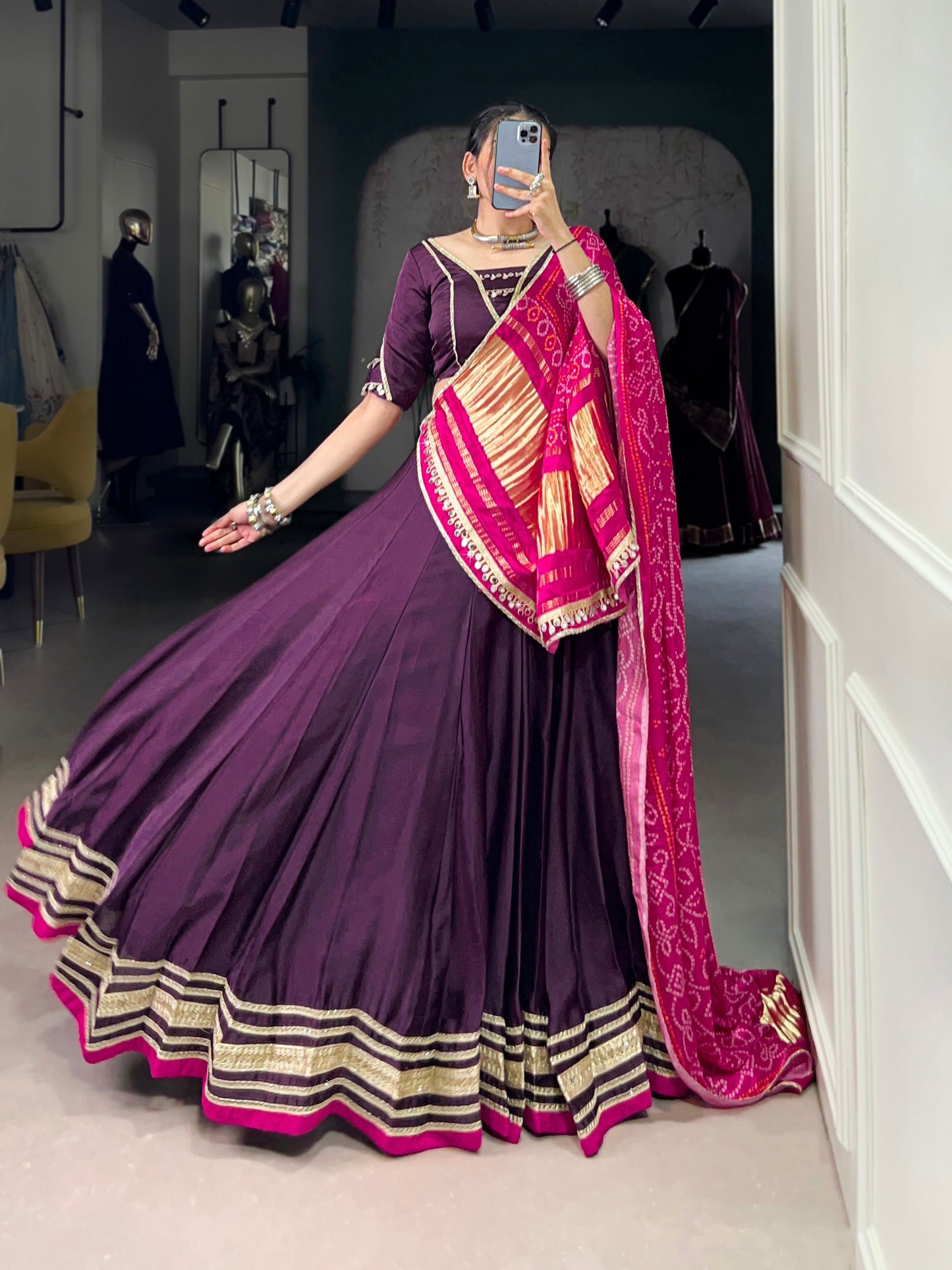 Lorenvalley Fashion Purple Silk Georgette Lace Touch Up Lehenga Choli with Dupatta - Swadesiicart