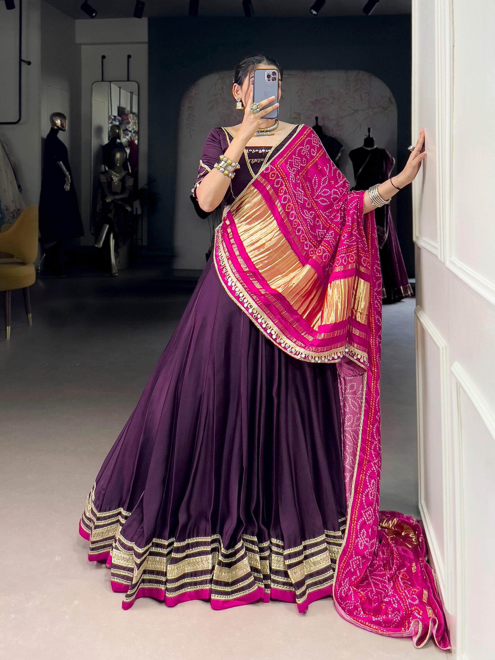 Lorenvalley Fashion Purple Silk Georgette Lace Touch Up Lehenga Choli with Dupatta - Swadesiicart