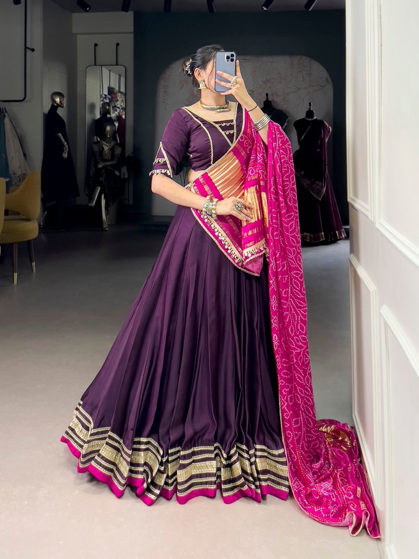 Lorenvalley Fashion Purple Silk Georgette Lace Touch Up Lehenga Choli with Dupatta - Swadesiicart