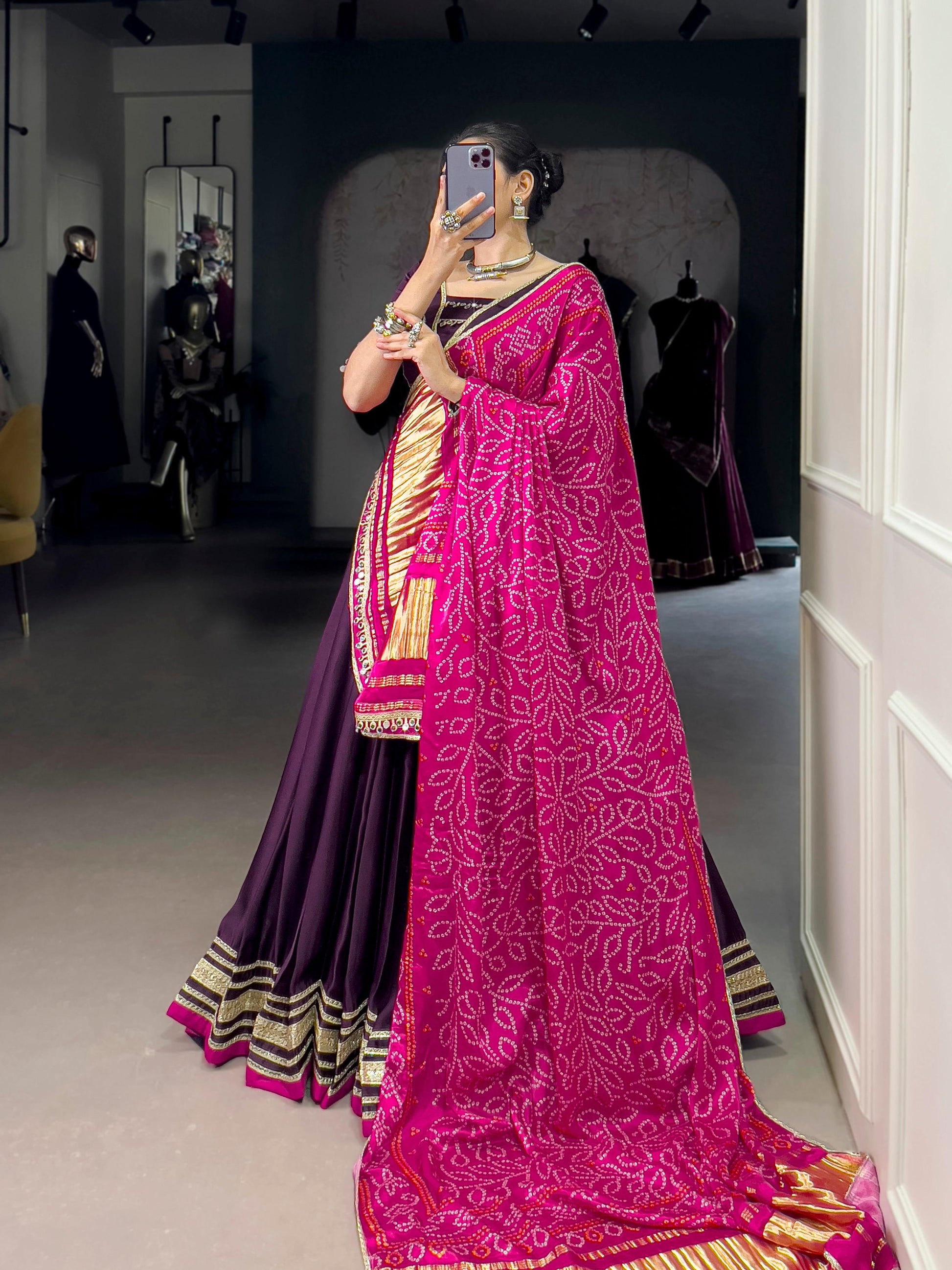 Lorenvalley Fashion Purple Silk Georgette Lace Touch Up Lehenga Choli with Dupatta - Swadesiicart