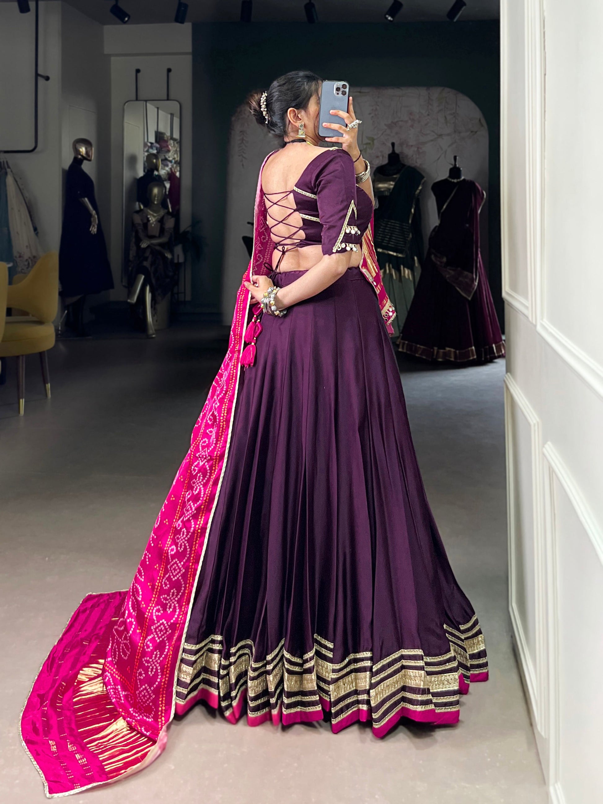 Lorenvalley Fashion Purple Silk Georgette Lace Touch Up Lehenga Choli with Dupatta - Swadesiicart