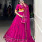 Lorenvalley Fashion Pink Pure Rayon Original Mirror Gamthi Work With Gotta Patti Lace Touch Up Lehenga Choli with Dupatta | Swadesiicart