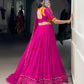 Lorenvalley Fashion Pink Pure Rayon Original Mirror Gamthi Work With Gotta Patti Lace Touch Up Lehenga Choli with Dupatta | Swadesiicart
