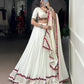 Lorenvalley Fashion White Pure Rayon Original Mirror Gamthi Work With Gotta Patti Lace Touch Up Lehenga Choli with Dupatta | Swadesiicart