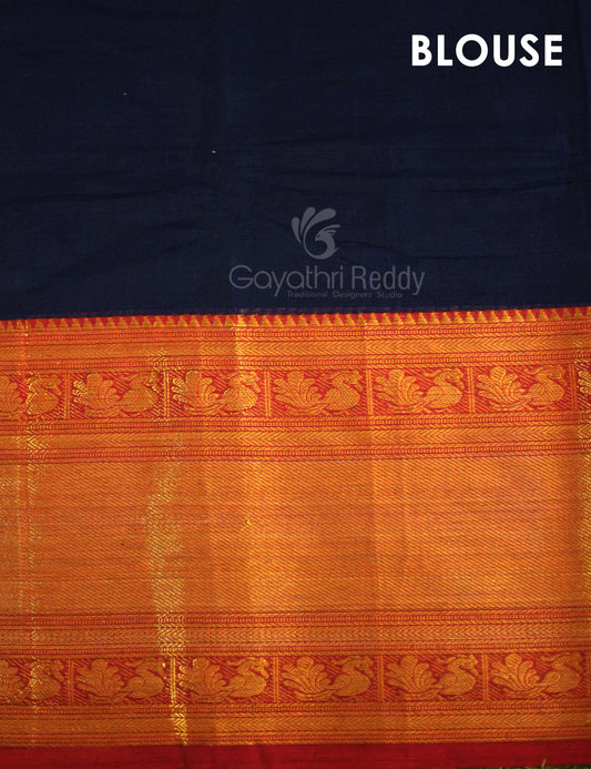 Kalanetha Navy Blue With Zari Kanchi Style Pure Narayanpet Cotton Saree By Gayathri Reddy Designer Studio | Swadesiicart