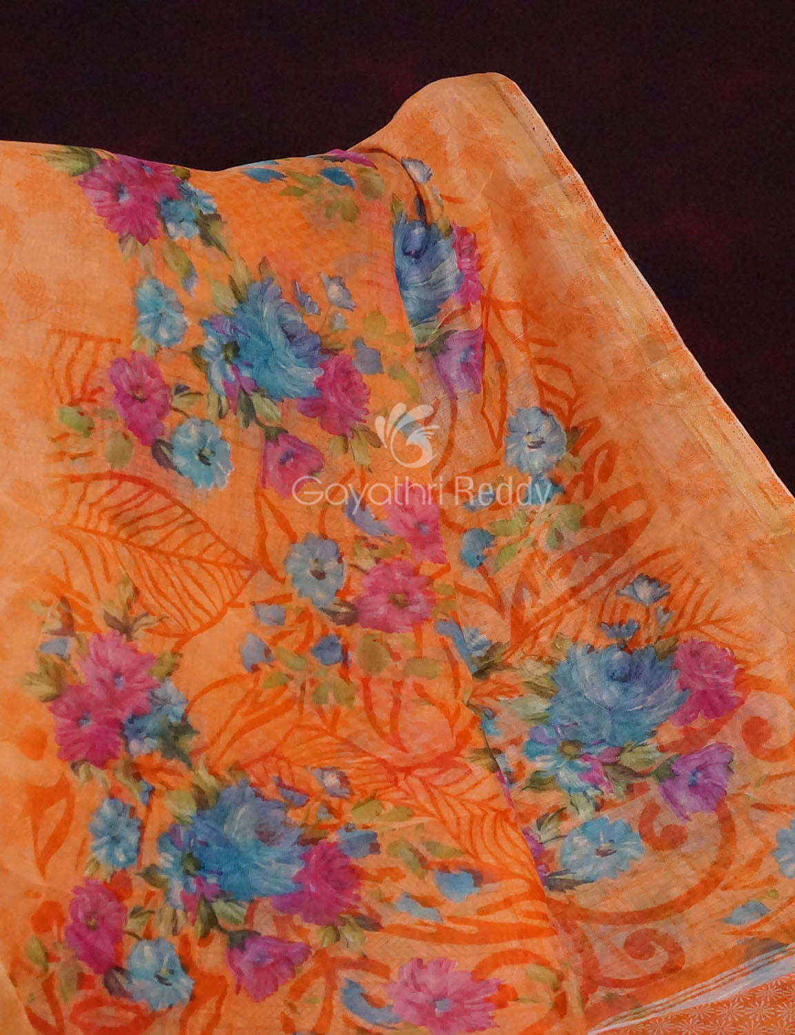 Orange Colour Print Design Semi Chanderi Saree By Gayathri Reddy Designer Studio | Swadesiicart