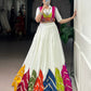 Lorenvalley Fashion White Rayon Multi Colour Patch With Lace Touch Up Lehenga Choli with Koti - Swadesiicart