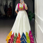 Lorenvalley Fashion White Rayon Multi Colour Patch With Lace Touch Up Lehenga Choli with Koti - Swadesiicart