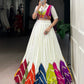 Lorenvalley Fashion White Rayon Multi Colour Patch With Lace Touch Up Lehenga Choli with Koti - Swadesiicart